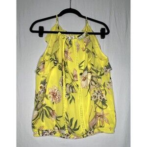 NWT New York & Company Soho Sleeveless Ruffle Blouse Womens Size M Yellow Floral